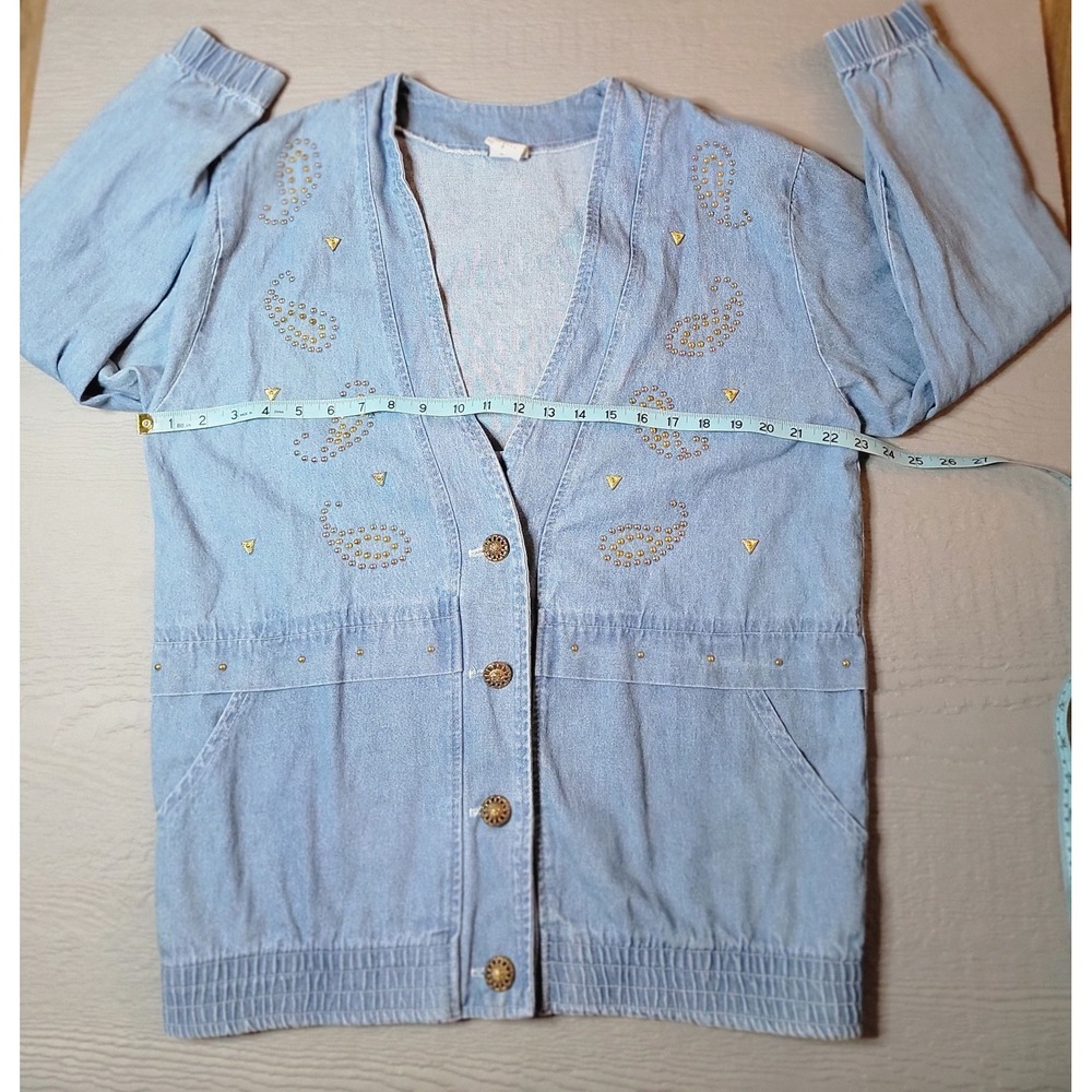 Vintage‎  Bridge Sports Wear Denim Button Up  Rhinestone Embellished Blouse .